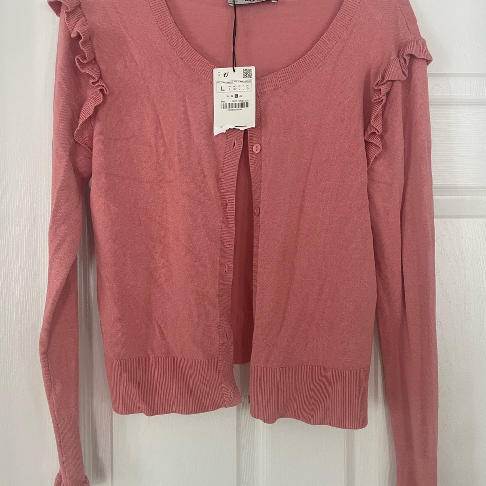 ZARA Women's Pink Ruffle Cardigan SZ L